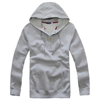 LLSibling连帽卫衣 春季新品 男士拉毛绒半开门襟全棉外套547078 麻灰色 XL