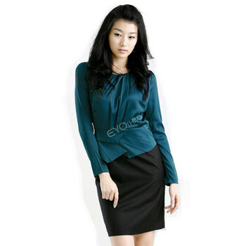 尚贵华2012<em>春季</em>新品<em>职业女装</em>长袖蓝色连衣裙