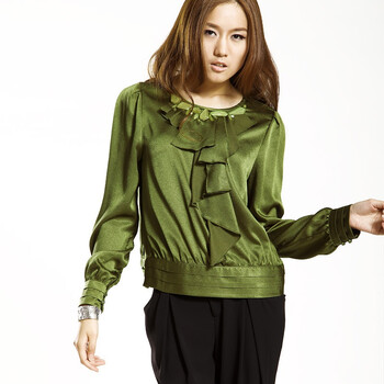 LANDI蓝地2012新款女装上衣花边浅绿OL优雅白搭衬衣LID-265 绿色 XL