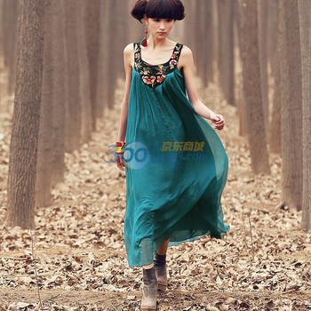 裂帛 2012春夏 新款 花色雪纺 无袖连衣裙 22150327薄雾 蓝色 XL