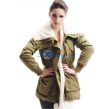 百普拉姿BIOPLAZM冬装新款厚外套2011女装品牌棉衣棉服修身中长款欧美 军绿 XL