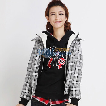 唐师Tonlion女士格子连帽棉衣110421062037 白色 L