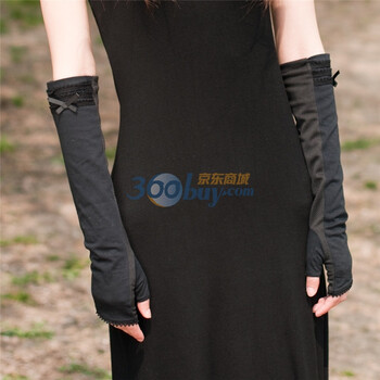 乐为手套女士夏季长半指防晒手臂套露指手套女蕾丝手套长款L11FD105 黑色