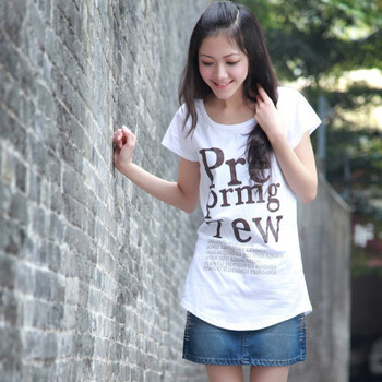 VINEY女款 T恤 2011夏季新款 韩版 纯棉 百搭修身潮流圆领短袖 白色 均码