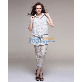 Giordano佐丹奴 衬衫 女小碎花长版短袖衬衫 01340088 宝蓝色 M'