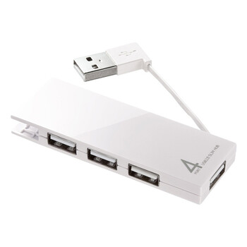 日本SANWA SUPPLY USB-HMB406W 纯色4口高速便携式可收纳的USB2.0集线器 支持Win7 白色