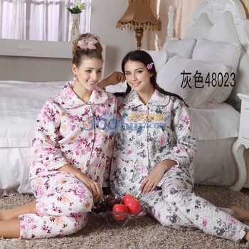 苏泽尔花儿朵朵优雅高贵夹层中厚女款家居服睡衣 48023灰 XL