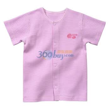 贝贝怡 夏装条纹前开扣短袖上衣 BC320 淡粉 3岁/身高100cm