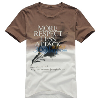 零号男 2012春夏新品 时尚羽毛字母吊染潮Tee BFB0300 咖啡色 XXL