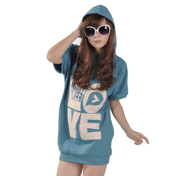 【PARGO佩戈】2011秋季新款 百搭短袖连帽女装卫衣5046 青色 XXL