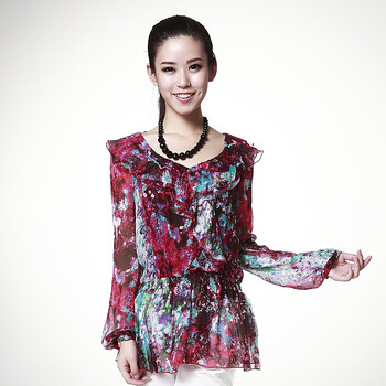 音曲女装 2012春装新款 时尚雪纺衫 YYCS1020 桔红色 XL