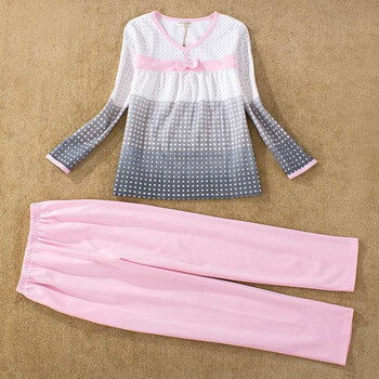 奥拿蒂 女士春秋款 针织纯棉 睡衣套装 家居服 08536 粉红 XL