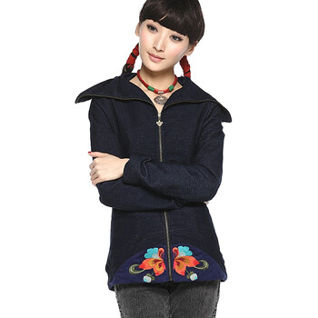 裂帛正品 2012春装大翻领绣花牛仔短外套 锦笺21120020 蓝色 XL