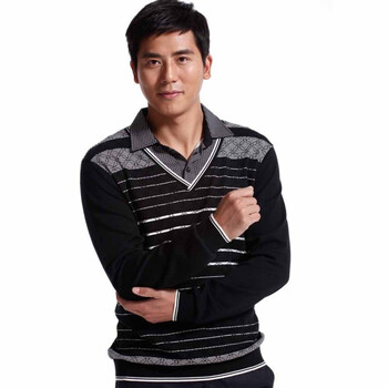 WOHAYO无花优品 纯棉休闲男士假两件长袖T恤 FK028784黑色XXL