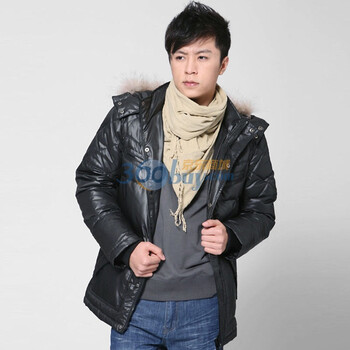 唐狮Tonlion男装可脱卸帽中长款羽绒服110411073101 黑色 XL