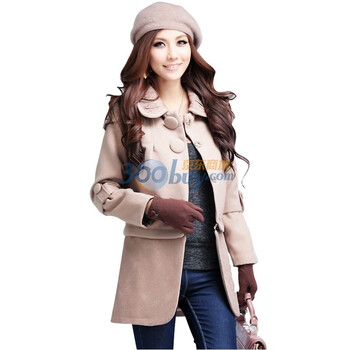 Asinrar 阿西娜女装冬装新款拼接厚毛呢外套(下摆可拆)AW1200 杏色 L