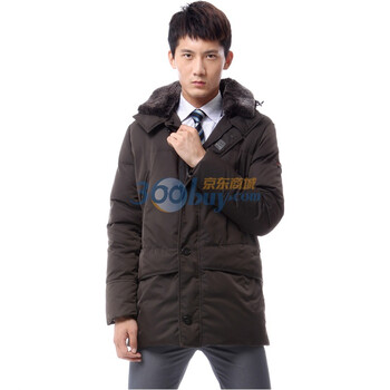 2011新款 雅鹿 男士 獭兔毛领记忆丝中长款 羽绒服 ^@^LD17500 深黑咖 185/100A(XL)