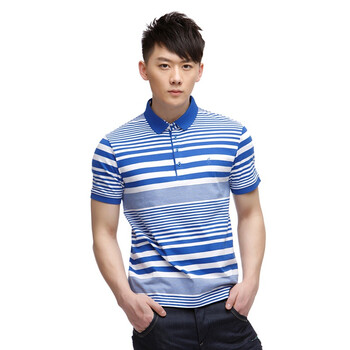 Jack Jones/杰克琼斯 T恤 纯棉渐变条纹短袖POLO衫V(蓝)|211206003030 195/112A/XXXL