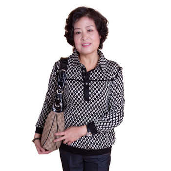 新橙美依中老年女装春秋装长袖T恤新款服装大码妈妈装中年女装 5970 黑色 5XL