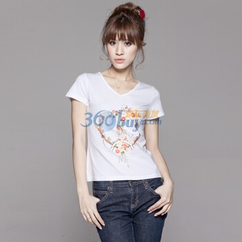 百依秀子 花之爱时尚印花短袖T恤女2012-B224 白色 L