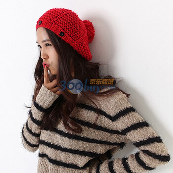 粉色绵羊pinksheep 手工毛线帽 风车 多色选 大红色 均码