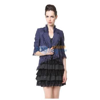爱约/AIYOR 2011新款秋冬女装 优雅短款 呢料中袖开衫外套1195中板岩蓝XL