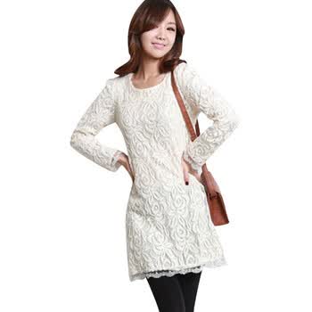 韩都衣舍 韩国连衣裙春季新品新年春装女蕾丝修身连衣裙DN1373 奶油色 L