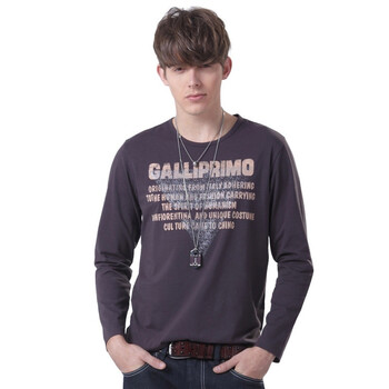 格利派蒙Calliprimo T恤男秋装打底内搭圆领长袖CTA13E0120 褐色 180/96A（52）