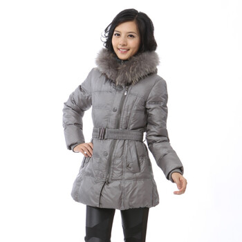 2011 新品 雅鹿 貉子毛 女士双领腰带一手长羽绒服 ^@^YM10370 钢琴灰 180/104B(XXXL)
