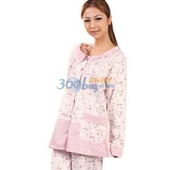好家猫 春季新款甜美樱桃圆领套装棉质家居服SJY362 紫红色 XL