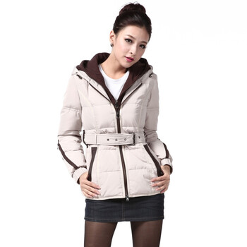 2011新款 雪中飞羽绒服 女针织双帽休闲短款 XR9052 米色 185/104A(XXXL)
