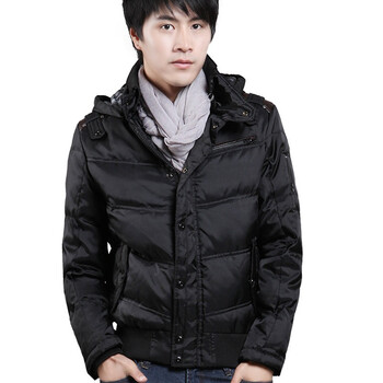诠渡良品trenduality 2011冬装连帽男士极品镶皮防水羽绒服#TD166 黑色 XXL