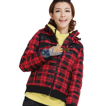 唐狮Tonlion女可脱卸帽格子羽绒服110421072018 红色 XL