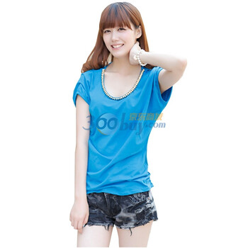 韩宿 2012夏装新品百搭圆领短袖T恤 16-1040 蓝色 XL
