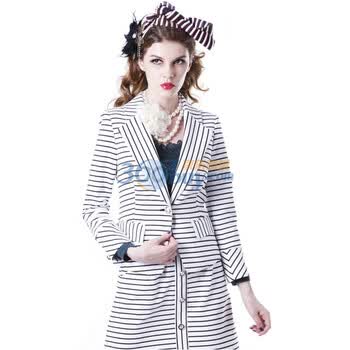 玛汐 Maxchic 秋新款条纹女式小西装西服 Q12001S11M 白黑 XXL