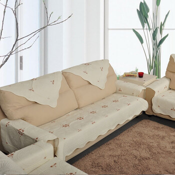 MAXHOME|美客居 三人坐垫90x180CM 纯棉绣花时尚布艺沙发垫 圆素白