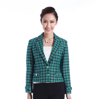 白领网络款（WHITE COLLAR)青绿小方格西服领长袖上衣 QLXG9-601 绿色 XL
