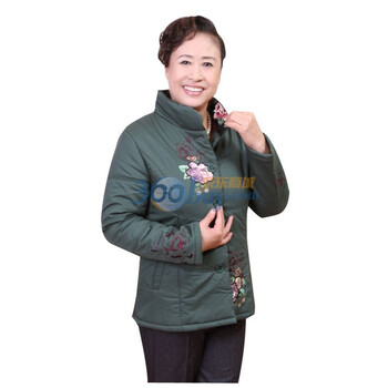 新橙美依 中老年服装短款女装外套中年大码薄棉衣5666妈妈装秋冬装棉服棉袄 绿色 5XL