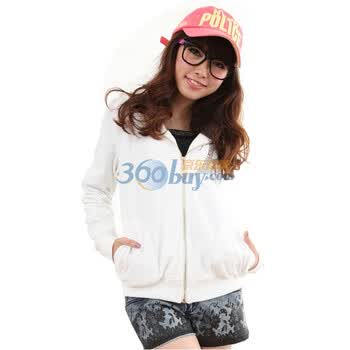 洛熙 RR 秋冬款韩版女烫片印花拉链带帽卫衣外套1129018 白色 XL