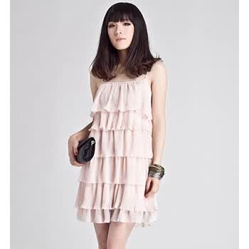 T.EN 天恩 女装 夏装新品 裸色荷叶边雪纺连衣裙 无袖背心裙 0102L111P 黑色/09 M/38