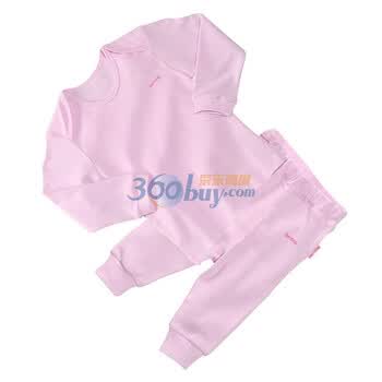 贝贝怡（bornbay）BA085-086宝宝服 活动肩套头衫/合档裤 婴儿童装内衣套装 淡粉 100码