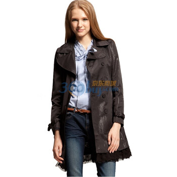 LILY 蕾丝镶边双排扣经典风衣 黑色 M
