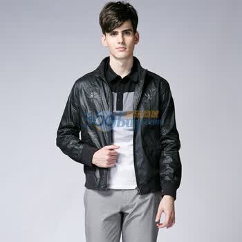 GLM男装2011秋季新品商务休闲涂层修身立领外套夹克073011003黑色XL