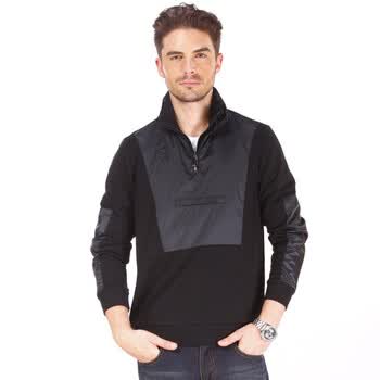 WOHAYO无花优品 男款t恤立领半胸拉链男士长袖T恤时尚休闲 FK029212黑色185