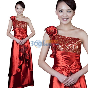 珪瑾guijin花朵单肩新娘高档结婚礼服晚礼服lf1004 红色 均码