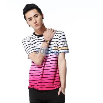 唐狮Tonlion男短袖圆领条纹T恤911211022072 洋红 (品红 玫瑰红) XXL