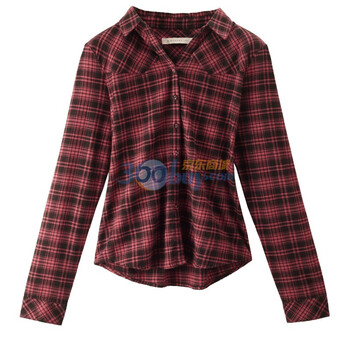 Giordano佐丹奴 衬衫 女狂野格子法兰绒衬衫 01341511 深红色 M