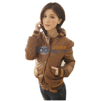 乔伊思JOICE 新品松紧袖双排扣大码短款棉衣1218 褐色 XXL