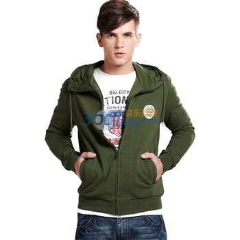 LOVINJK 2012春季新品 时尚休闲男士卫衣 带帽开衫卫衣 H002 军绿色 XXL