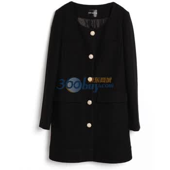 as安都2011冬新款女装 无领贴袋呢子大衣 9163214 黑色 L